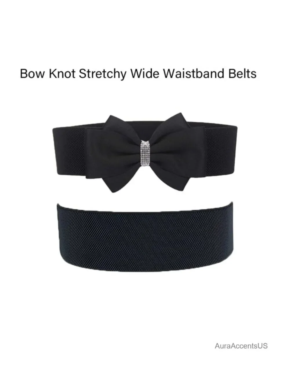 Stretch Belt with Rhinestone Bow Elastic Waist Accessory for Dresses Jeans